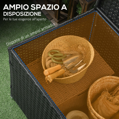 Garden Box in Rattan and Steel, Outdoor Container with Lid 95x60x53cm, Black