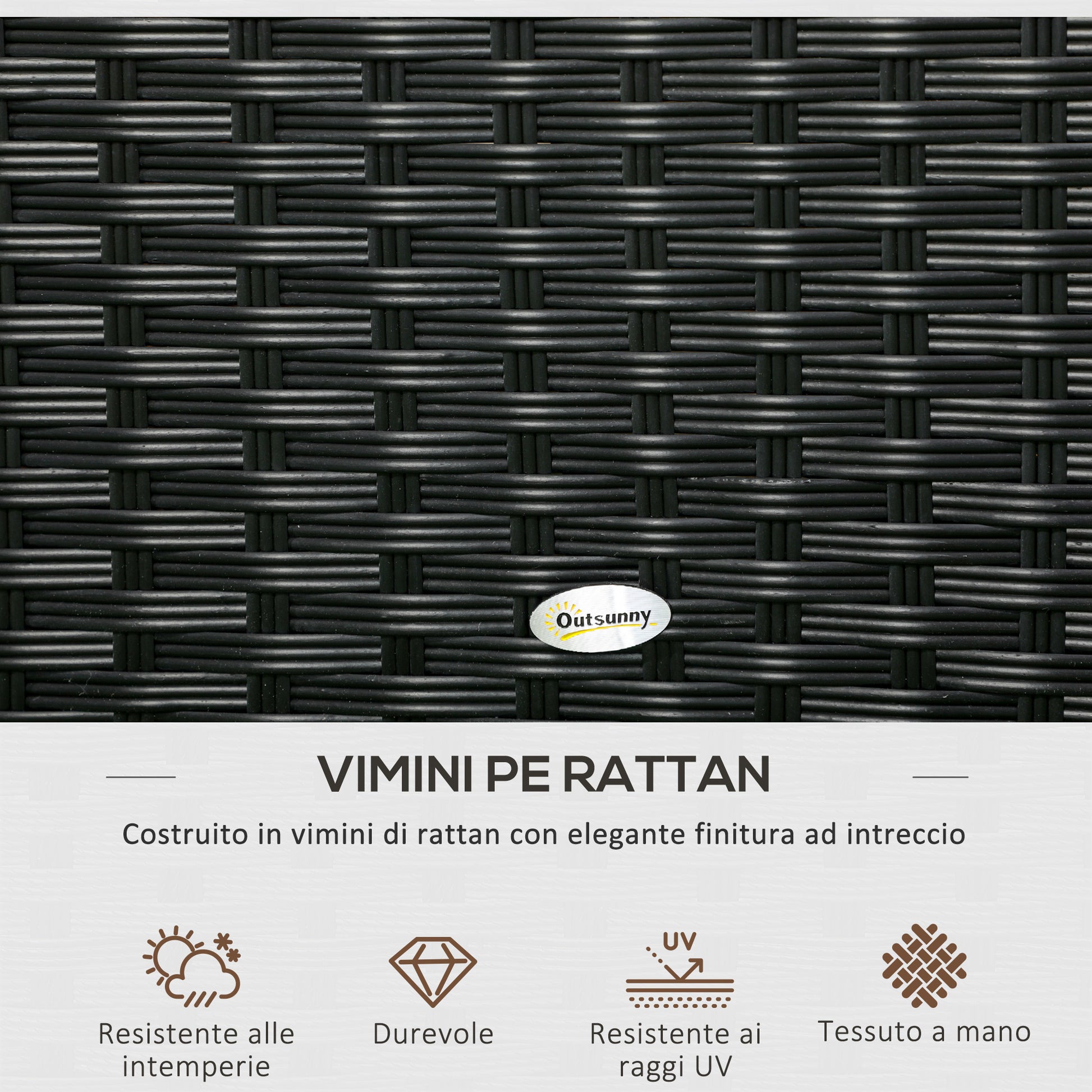Garden Box in Rattan and Steel, Outdoor Container with Lid 95x60x53cm, Black