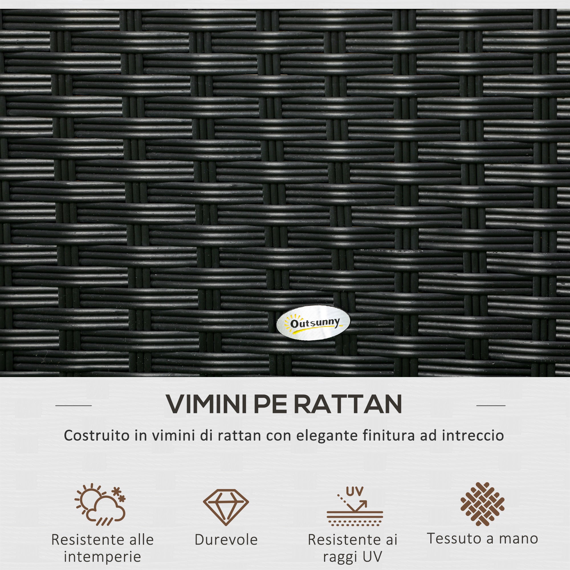 Garden Box in Rattan and Steel, Outdoor Container with Lid 95x60x53cm, Black
