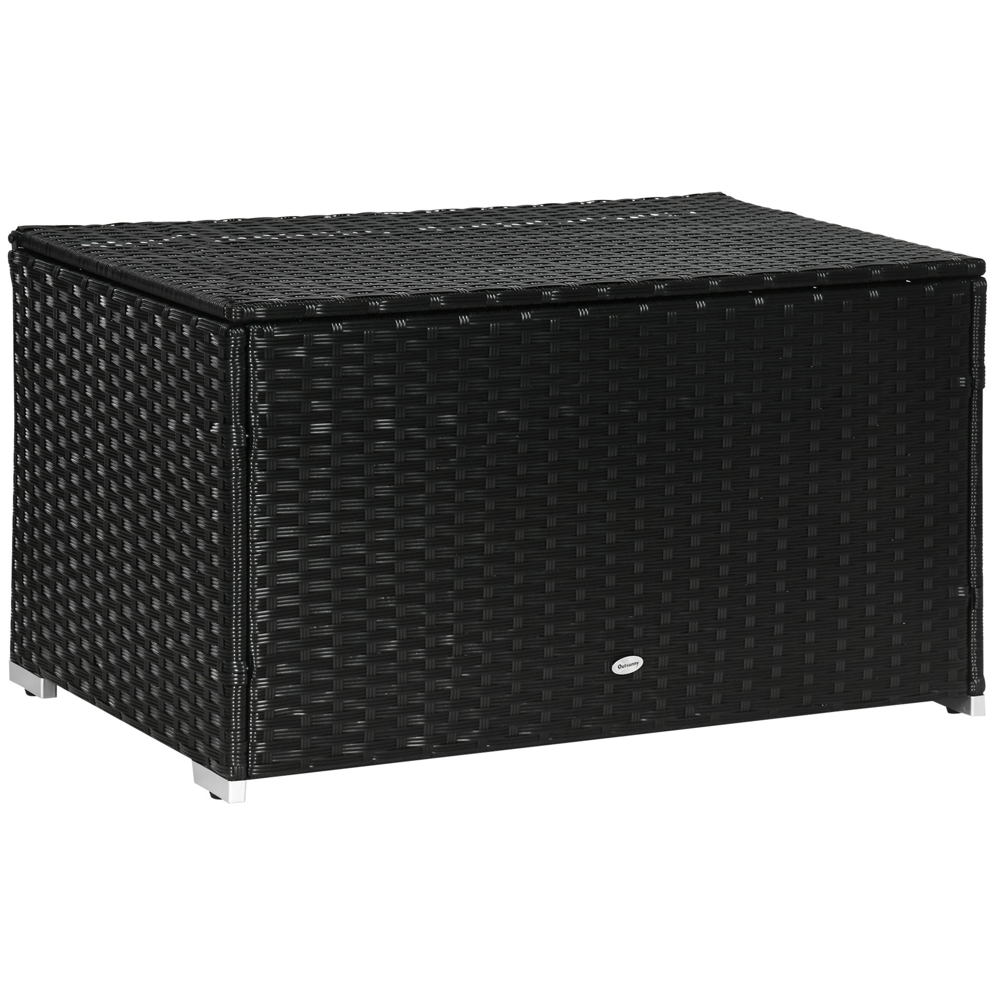 Garden Box in Rattan and Steel, Outdoor Container with Lid 95x60x53cm, Black