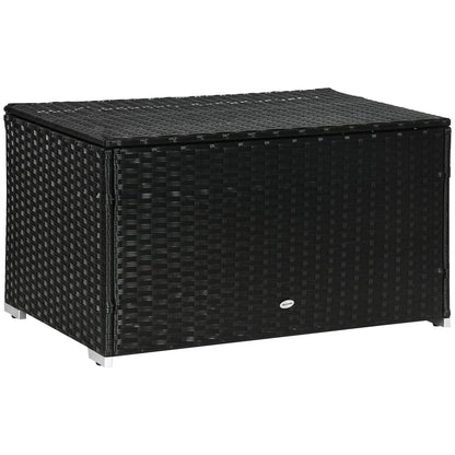 Garden Box in Rattan and Steel, Outdoor Container with Lid 95x60x53cm, Black