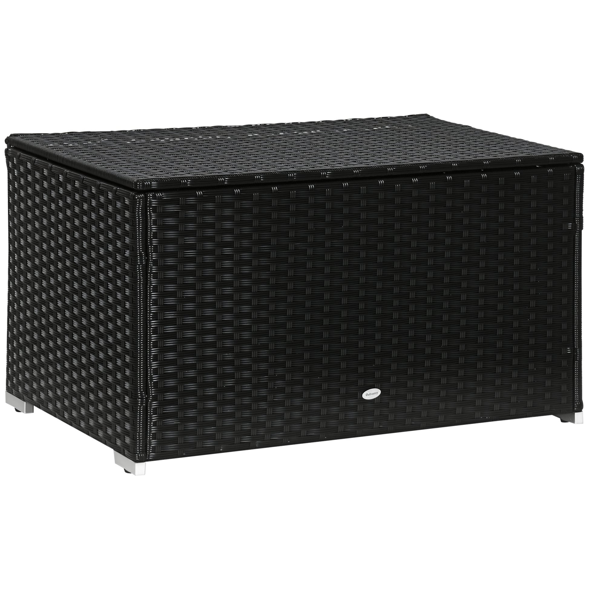 Garden Box in Rattan and Steel, Outdoor Container with Lid 95x60x53cm, Black