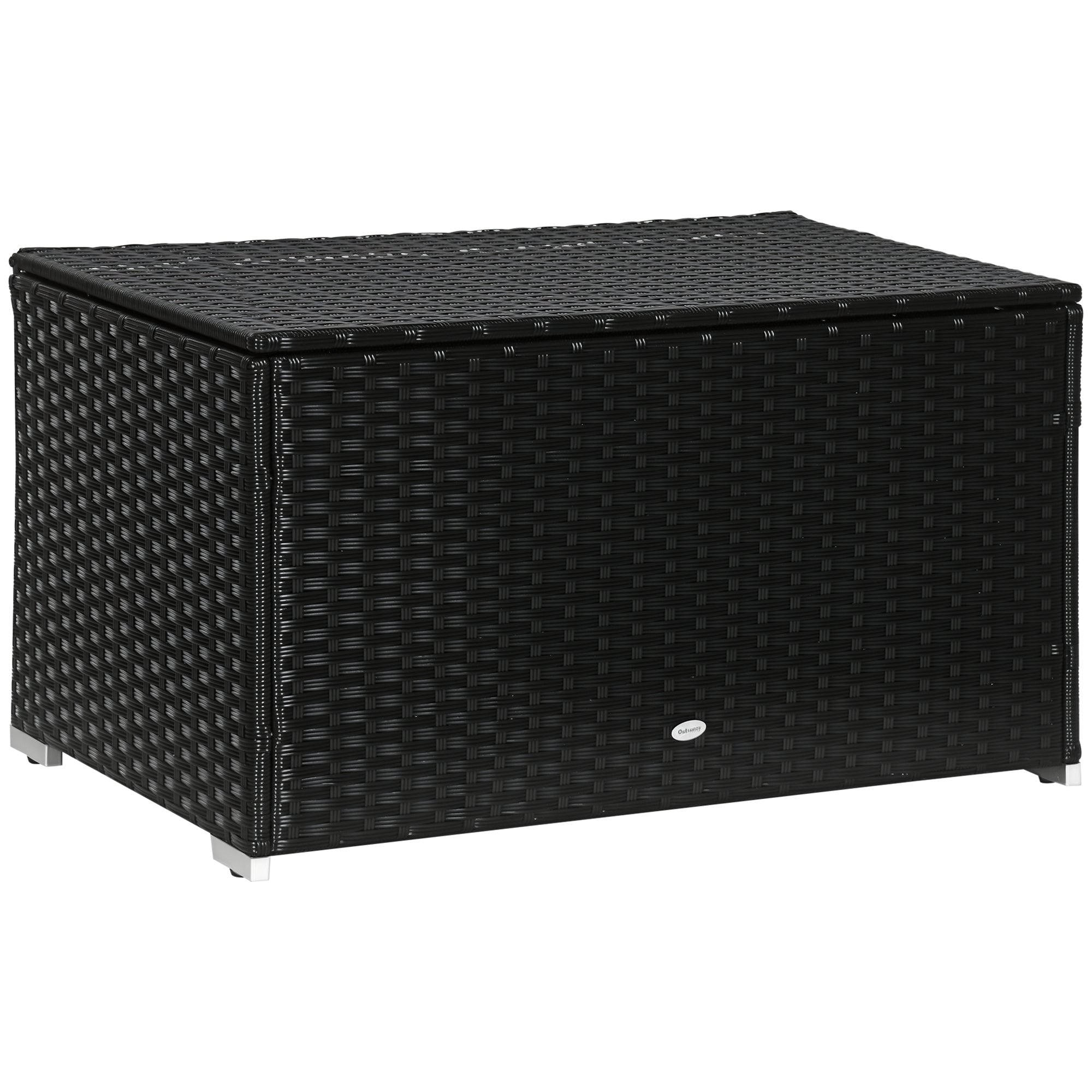 Garden Box in Rattan and Steel, Outdoor Container with Lid 95x60x53cm, Black