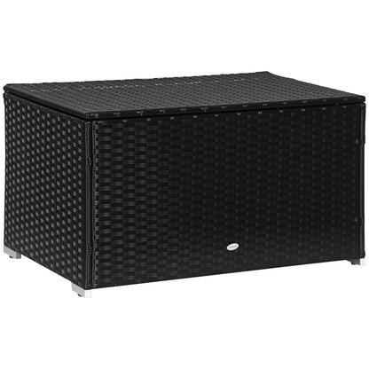 Garden Box in Rattan and Steel, Outdoor Container with Lid 95x60x53cm, Black