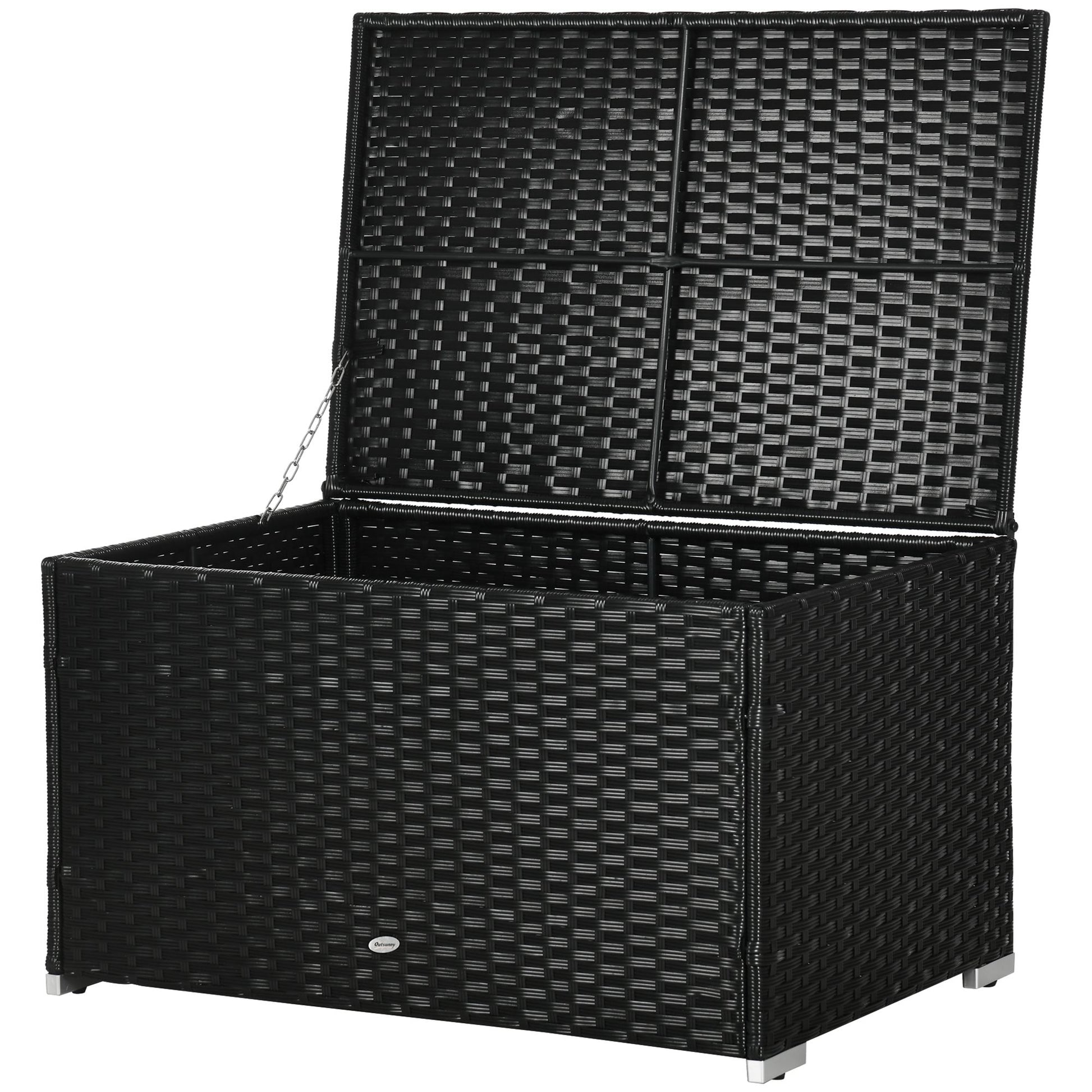 Garden Box in Rattan and Steel, Outdoor Container with Lid 95x60x53cm, Black