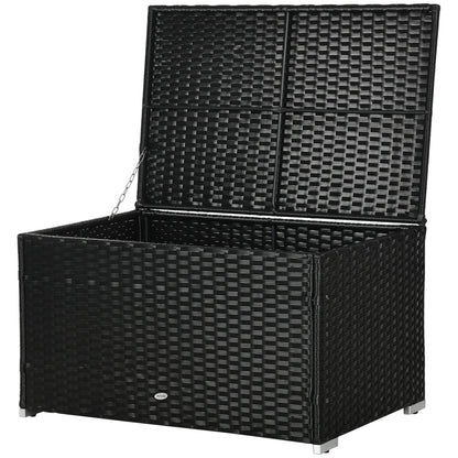 Garden Box in Rattan and Steel, Outdoor Container with Lid 95x60x53cm, Black