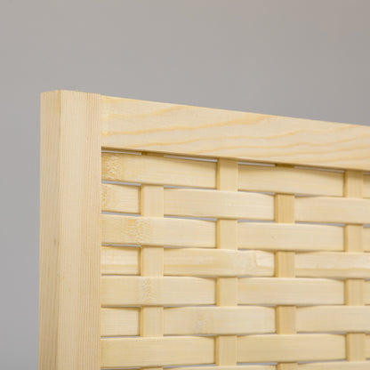 Indoor 4-Panel Wooden and Bamboo Woven Screen Divider, Folding Space-Saving Partition, Height 170cm, Natural