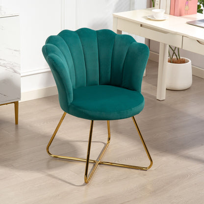 Shell Chair Velvet Dressing Chair Lounge Chair with Steel Legs for Living Room and Bedroom 69 x 64 x 80 cm Dark Green