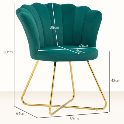 Shell Chair Velvet Dressing Chair Lounge Chair with Steel Legs for Living Room and Bedroom 69 x 64 x 80 cm Dark Green