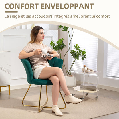 Shell Chair Velvet Dressing Chair Lounge Chair with Steel Legs for Living Room and Bedroom 69 x 64 x 80 cm Dark Green