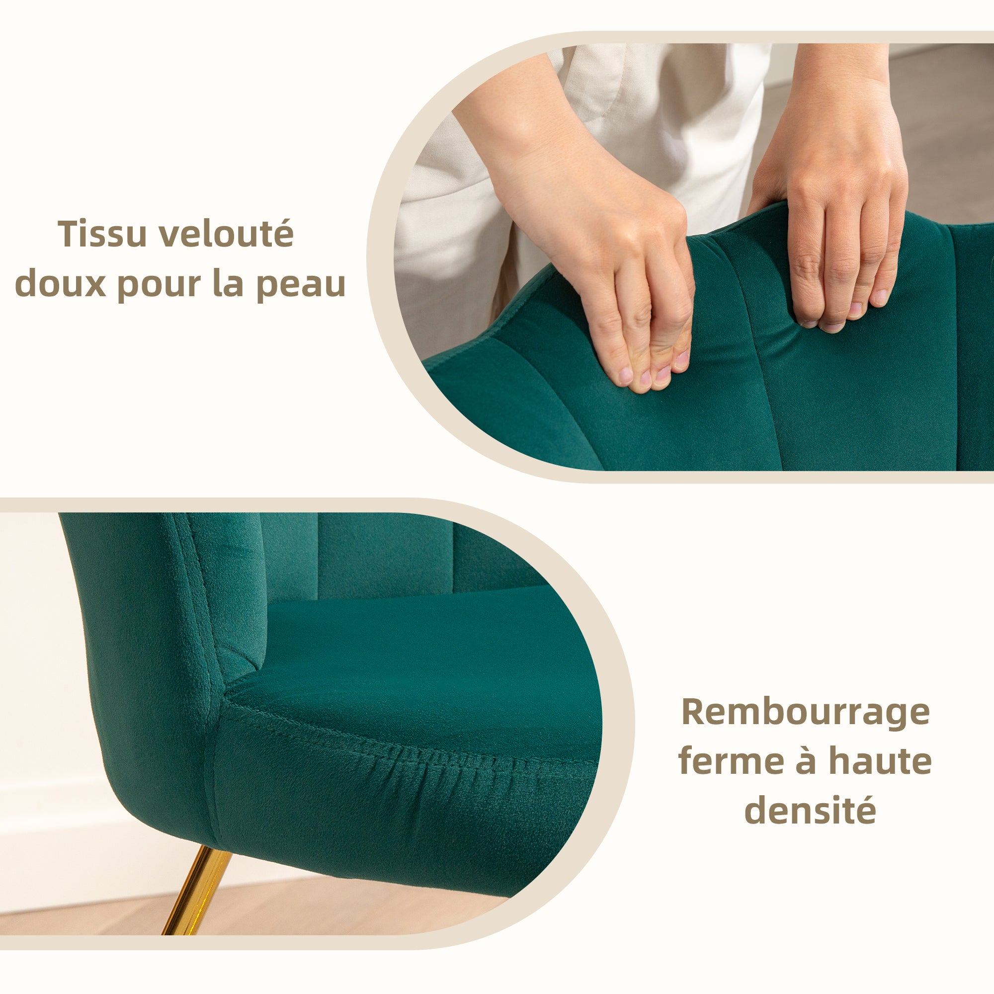 Shell Chair Velvet Dressing Chair Lounge Chair with Steel Legs for Living Room and Bedroom 69 x 64 x 80 cm Dark Green