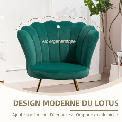 Shell Chair Velvet Dressing Chair Lounge Chair with Steel Legs for Living Room and Bedroom 69 x 64 x 80 cm Dark Green