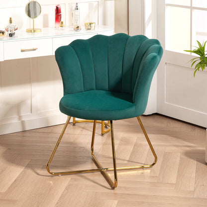 Shell Chair Velvet Dressing Chair Lounge Chair with Steel Legs for Living Room and Bedroom 69 x 64 x 80 cm Dark Green