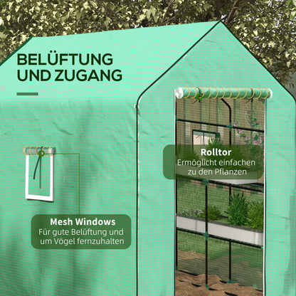 Replacement Greenhouse Cover with UV Protection, Side Window, Replacement Cover with Roll-Up Door, PE Cover for Tunnel Greenhouse, 140 x 213 x 190 cm, Green
