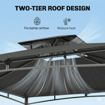 3 x 3 m Waterproof Garden Gazebo — Double Roof, Retractable Top Frame, UPF 50+, Powder-Coated Metal, Dark Gray