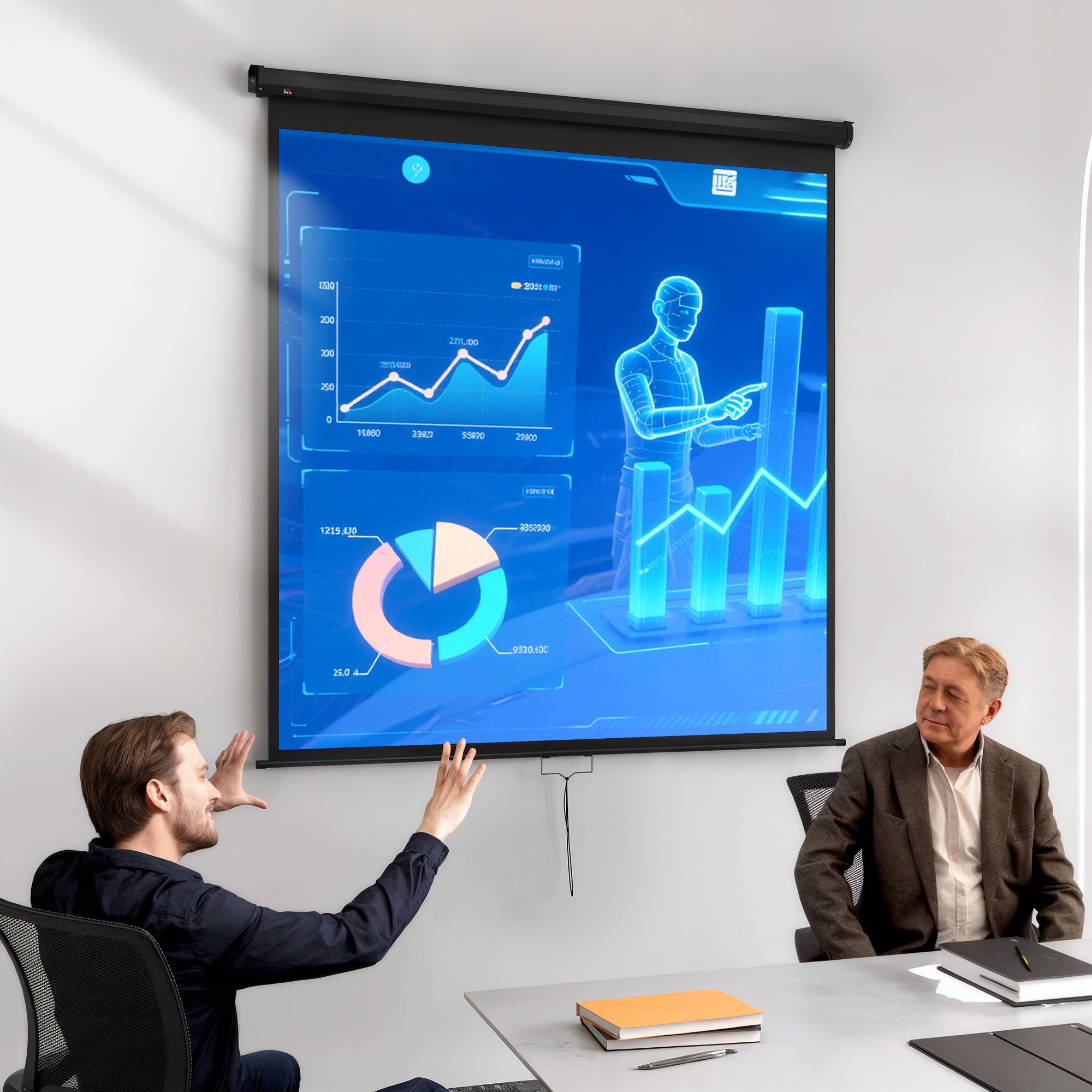 99-inch Projection Screen, Projector Screen, Home Cinema, 1:1 4K HD, Wall or Ceiling Mount, 189 x 7 x 182 cm, Black