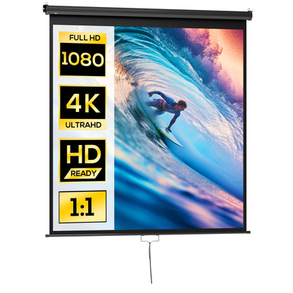 99-inch Projection Screen, Projector Screen, Home Cinema, 1:1 4K HD, Wall or Ceiling Mount, 189 x 7 x 182 cm, Black
