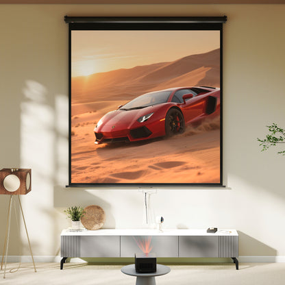 99-inch Projection Screen, Projector Screen, Home Cinema, 1:1 4K HD, Wall or Ceiling Mount, 189 x 7 x 182 cm, Black