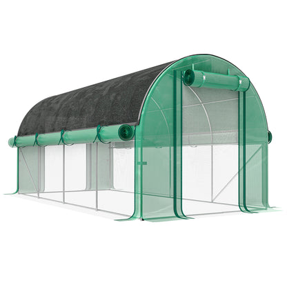 Outdoor Greenhouse 4.5x2x2m with Additional Cover Tunnel Greenhouse with Roll-Up Side Walls 8 Mesh Windows and 2 Roll-Up Doors Green Garden Greenhouse