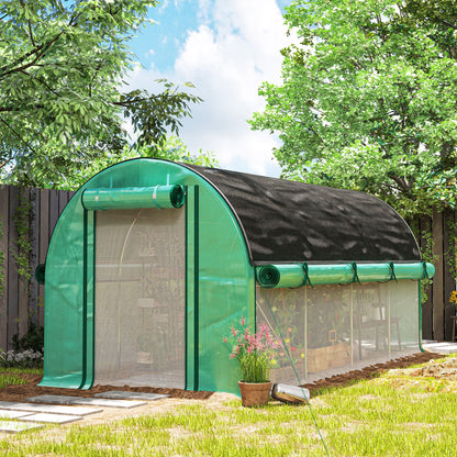Outdoor Greenhouse 4.5x2x2m with Additional Cover Tunnel Greenhouse with Roll-Up Side Walls 8 Mesh Windows and 2 Roll-Up Doors Green Garden Greenhouse