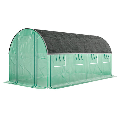 Outdoor Greenhouse 4.5x2x2m with Additional Cover Tunnel Greenhouse with Roll-Up Side Walls 8 Mesh Windows and 2 Roll-Up Doors Green Garden Greenhouse