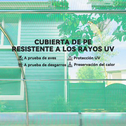 Outdoor Greenhouse 4.5x2x2m with Additional Cover Tunnel Greenhouse with Roll-Up Side Walls 8 Mesh Windows and 2 Roll-Up Doors Green Garden Greenhouse