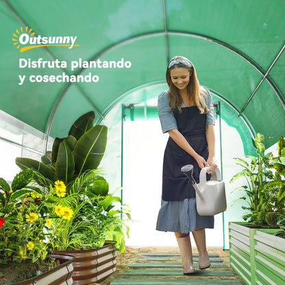 Outdoor Greenhouse 4.5x2x2m with Additional Cover Tunnel Greenhouse with Roll-Up Side Walls 8 Mesh Windows and 2 Roll-Up Doors Green Garden Greenhouse