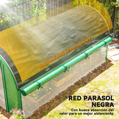 Outdoor Greenhouse 4.5x2x2m with Additional Cover Tunnel Greenhouse with Roll-Up Side Walls 8 Mesh Windows and 2 Roll-Up Doors Green Garden Greenhouse