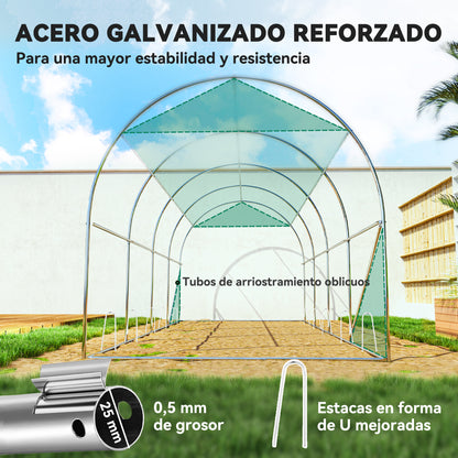 Outdoor Greenhouse 4.5x2x2m with Additional Cover Tunnel Greenhouse with Roll-Up Side Walls 8 Mesh Windows and 2 Roll-Up Doors Green Garden Greenhouse
