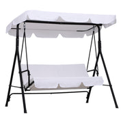 3-Seater Garden Swing with Adjustable Roof Inclination Comfort Seat and Back Cushions 1.72L x 1.1W x 1.52H m Black Steel White Polyester