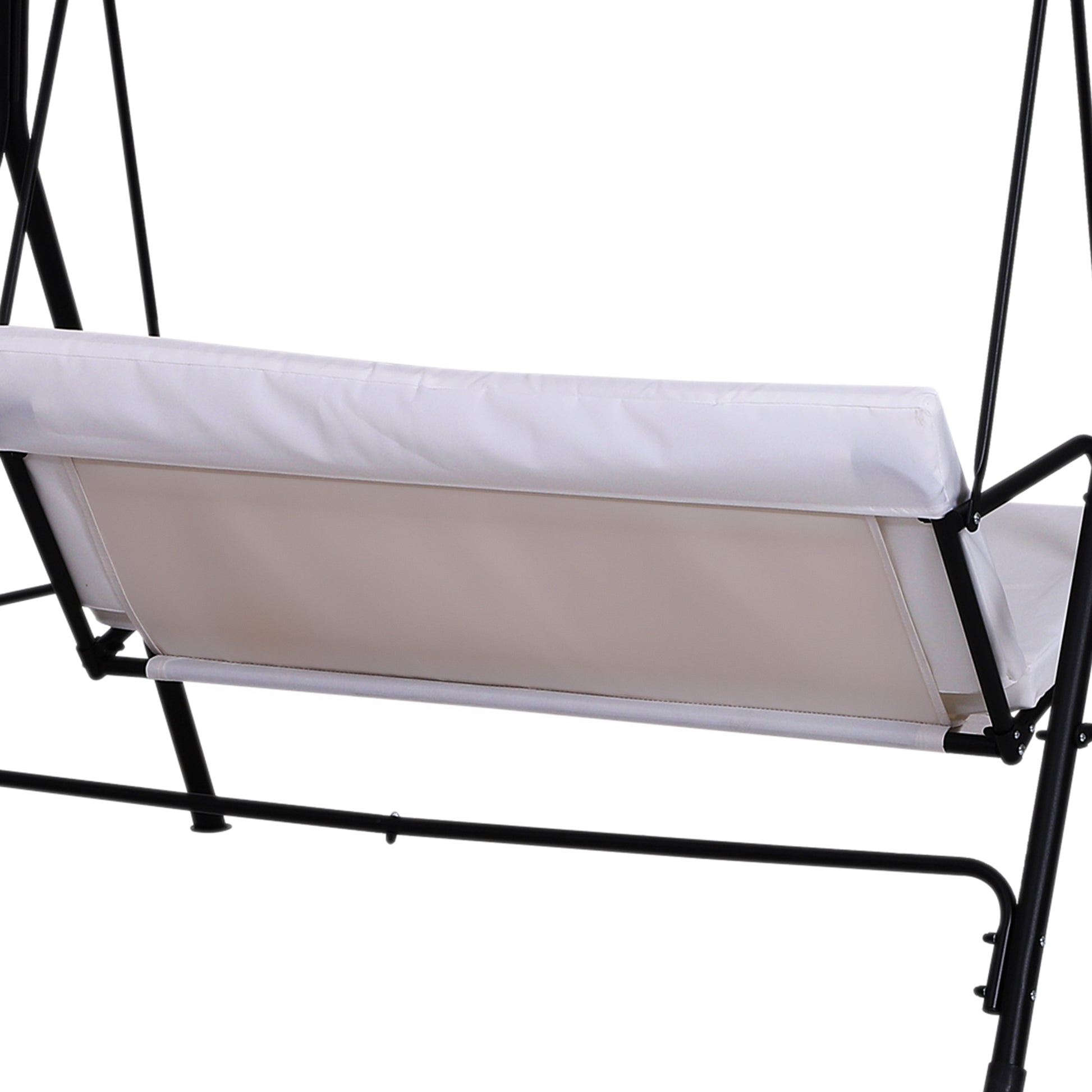 3-Seater Garden Swing with Adjustable Roof Inclination Comfort Seat and Back Cushions 1.72L x 1.1W x 1.52H m Black Steel White Polyester