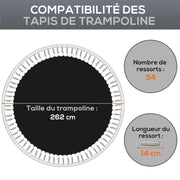 SPORTNOW Replacement Trampoline Mat, Compatible with Ø 3m Trampoline and 14cm Springs, with Spring Traction Tool and 54 V-hooks (spring not included)