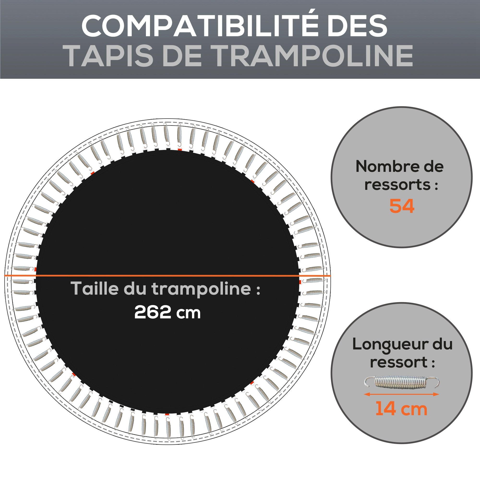 SPORTNOW Replacement Trampoline Mat, Compatible with Ø 3m Trampoline and 14cm Springs, with Spring Traction Tool and 54 V-hooks (spring not included)