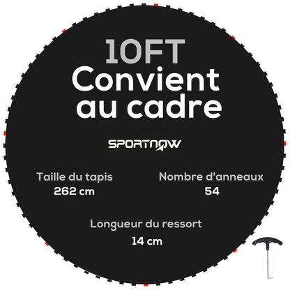 SPORTNOW Replacement Trampoline Mat, Compatible with Ø 3m Trampoline and 14cm Springs, with Spring Traction Tool and 54 V-hooks (spring not included)