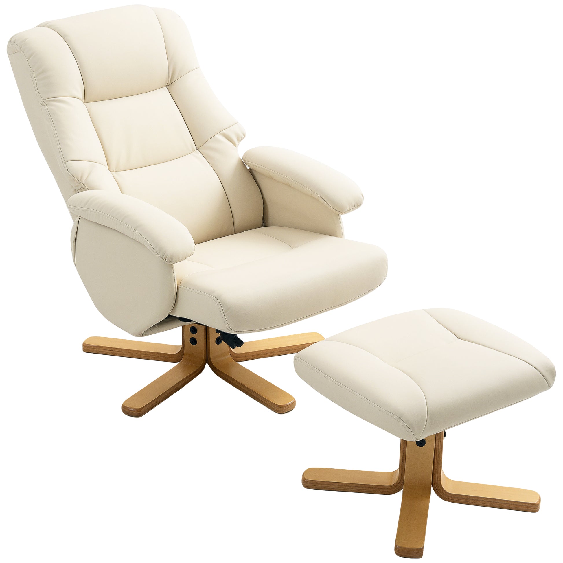 Reclining Armchair with Footstool Relaxation Chair 360° Swivel and Reclining Backrest TV Chair Supports Up to 120 Kg for Living Room, Bedroom, Office, Cream
