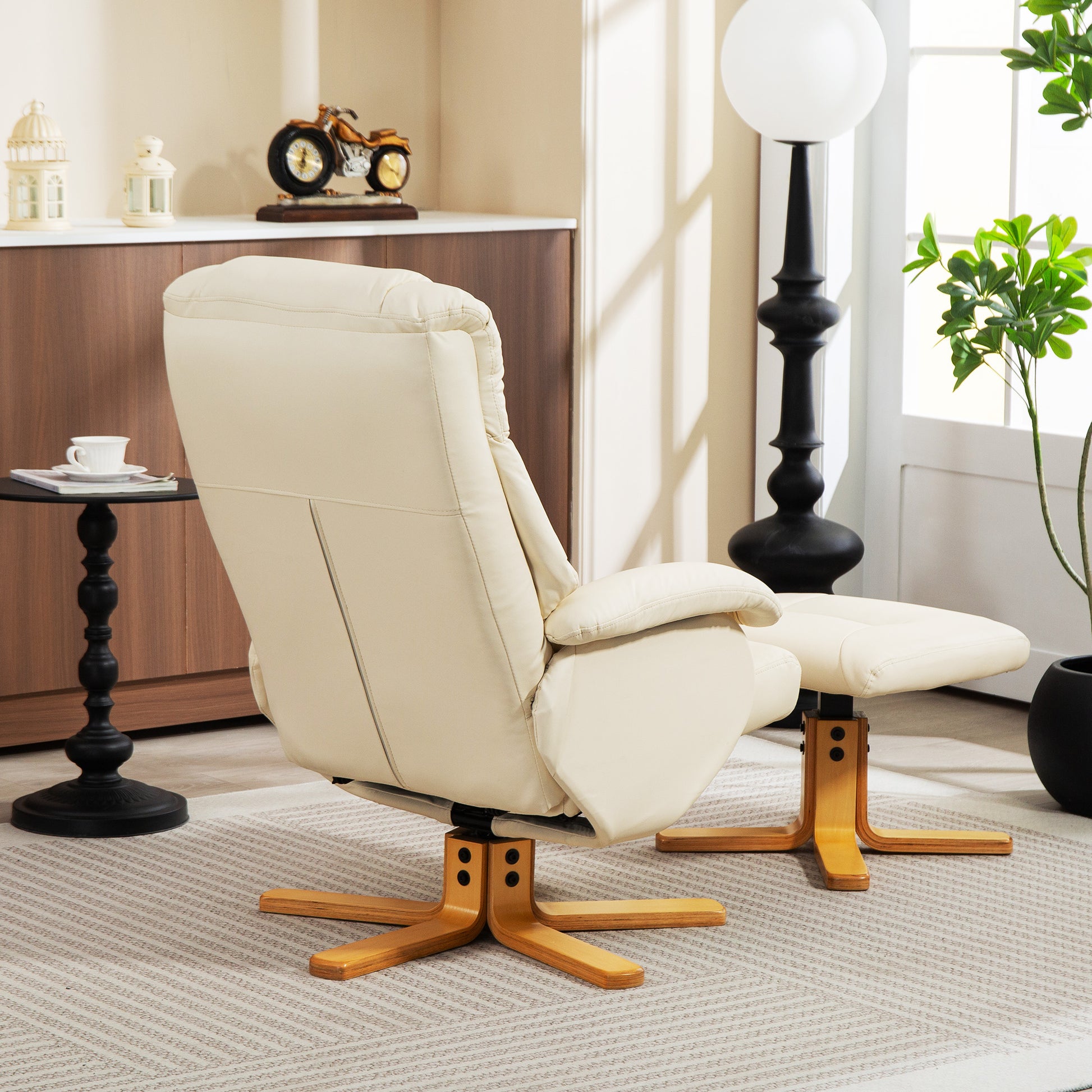 Reclining Armchair with Footstool Relaxation Chair 360° Swivel and Reclining Backrest TV Chair Supports Up to 120 Kg for Living Room, Bedroom, Office, Cream