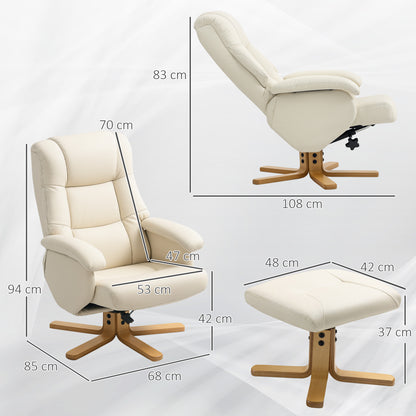 Reclining Armchair with Footstool Relaxation Chair 360° Swivel and Reclining Backrest TV Chair Supports Up to 120 Kg for Living Room, Bedroom, Office, Cream