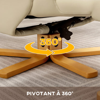 Reclining Armchair with Footstool Relaxation Chair 360° Swivel and Reclining Backrest TV Chair Supports Up to 120 Kg for Living Room, Bedroom, Office, Cream