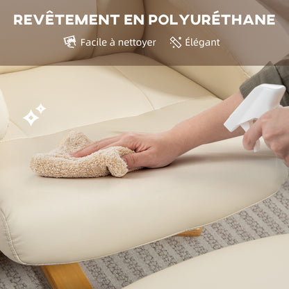 Reclining Armchair with Footstool Relaxation Chair 360° Swivel and Reclining Backrest TV Chair Supports Up to 120 Kg for Living Room, Bedroom, Office, Cream