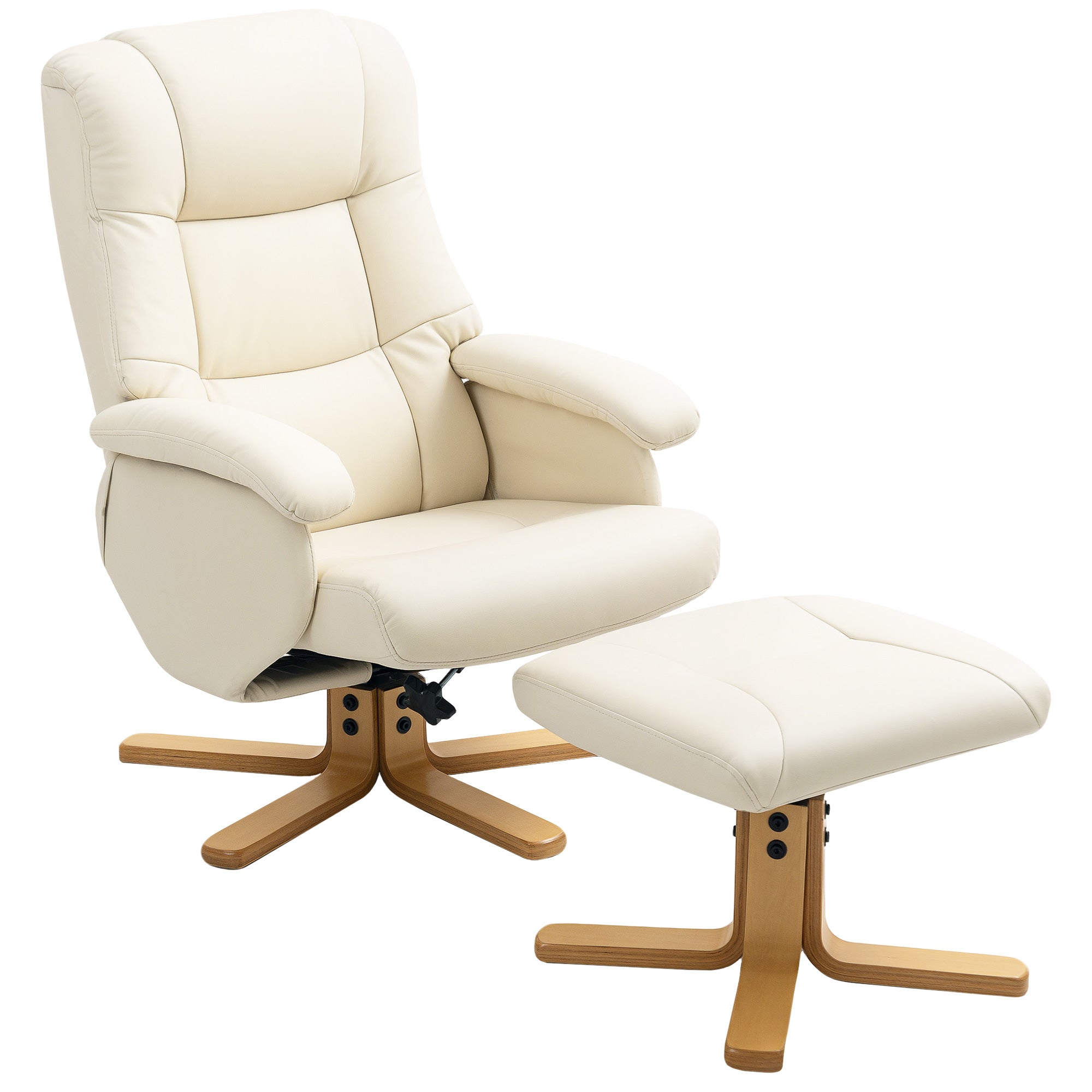 Reclining Armchair with Footstool Relaxation Chair 360° Swivel and Reclining Backrest TV Chair Supports Up to 120 Kg for Living Room, Bedroom, Office, Cream