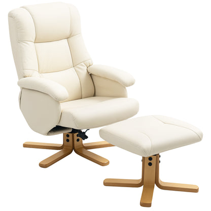 Reclining Armchair with Footstool Relaxation Chair 360° Swivel and Reclining Backrest TV Chair Supports Up to 120 Kg for Living Room, Bedroom, Office, Cream
