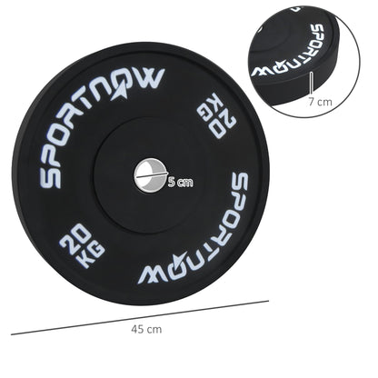 SPORTNOW Set of 2 20 kg Gym Plates, Plates for Barbell and Dumbbells with Ø5 cm Attachment for Home and Gym Workout, Black
