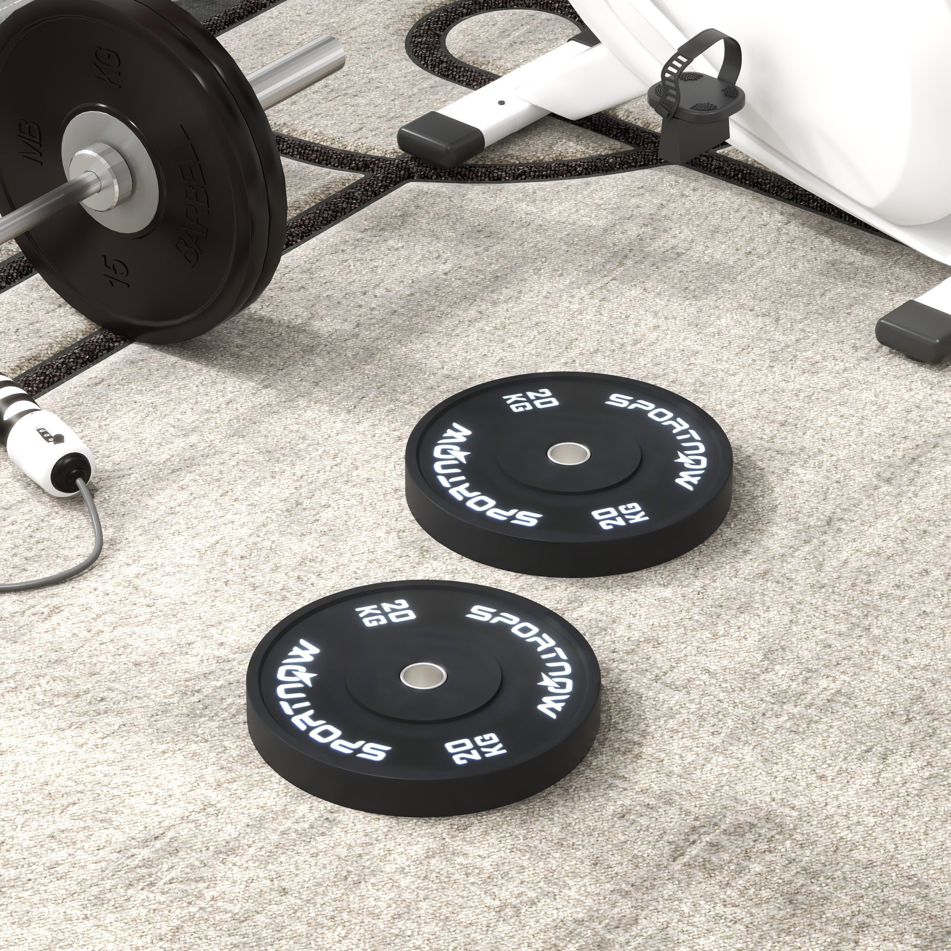 SPORTNOW Set of 2 20 kg Gym Plates, Plates for Barbell and Dumbbells with Ø5 cm Attachment for Home and Gym Workout, Black