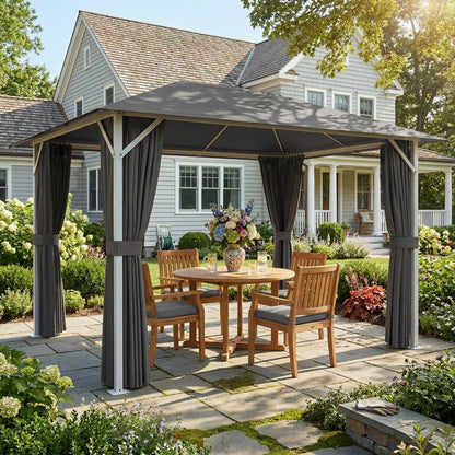 Gazebo approx. 4 x 3 m Waterproof, Sturdy & Winter-Resistant Garden Pavilion with Mosquito Net, 4 Side Panels, Vent & Drain Holes, UV50+ Party Tent — Dark Gray