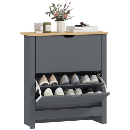 Shoe Cabinet with 2 Tilt-Out Compartments, Narrow Shoe Storage with Adjustable Divider, Holds up to 12 Pairs — 28.3 x 10.2 x 31.5 in (72 x 26 x 80 cm), Dark Gray
