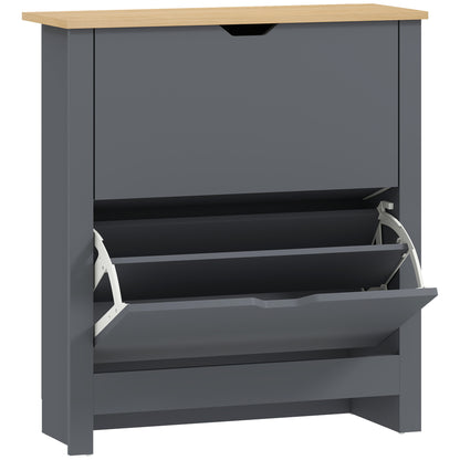 Shoe Cabinet with 2 Tilt-Out Compartments, Narrow Shoe Storage with Adjustable Divider, Holds up to 12 Pairs — 28.3 x 10.2 x 31.5 in (72 x 26 x 80 cm), Dark Gray