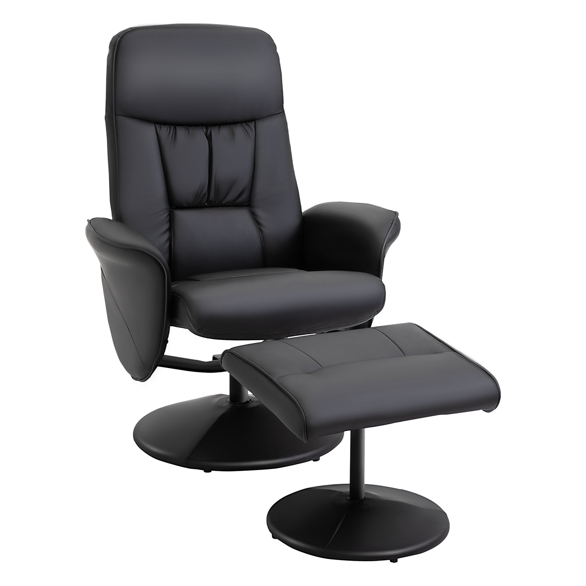 Living Room Chair with Ottoman Footrest Upholstered in PU Reclining Relax Chair up to 145° and 360° Swivel with Adjustable Back for Living Room Bedroom Office 76x81x101 cm Black