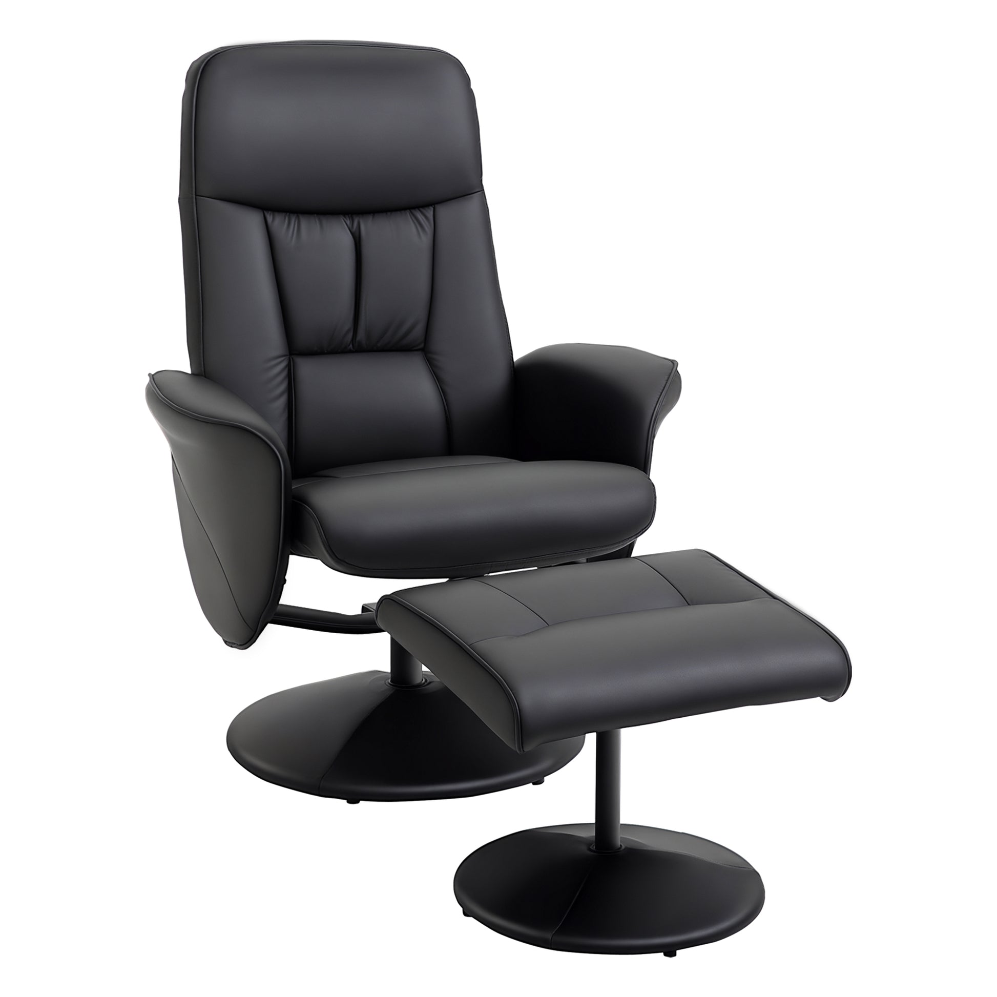 Living Room Chair with Ottoman Footrest Upholstered in PU Reclining Relax Chair up to 145° and 360° Swivel with Adjustable Back for Living Room Bedroom Office 76x81x101 cm Black