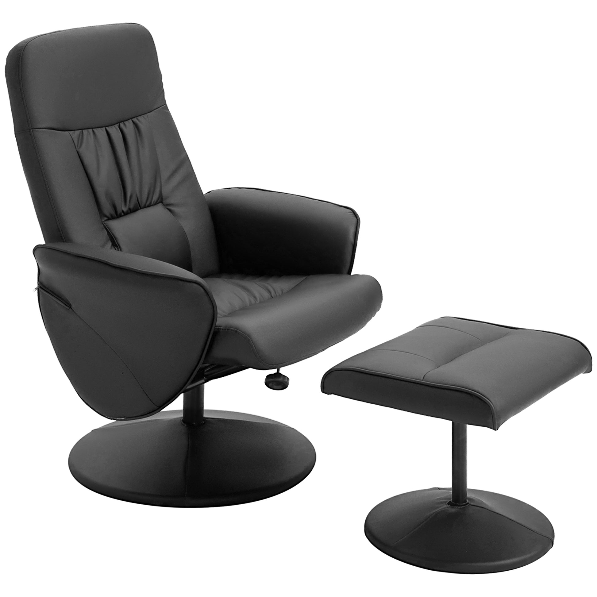 Living Room Chair with Ottoman Footrest Upholstered in PU Reclining Relax Chair up to 145° and 360° Swivel with Adjustable Back for Living Room Bedroom Office 76x81x101 cm Black