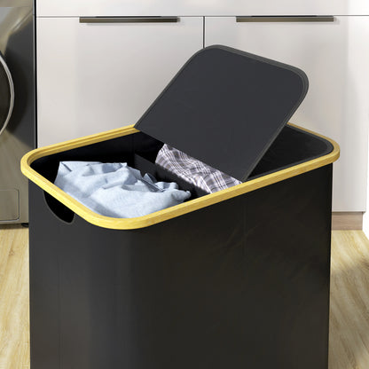 Double Folding Laundry Basket 80 L Dirty Laundry Hamper with Lid, Grooved Handles, Laundry Bin for Bathroom, Bedroom, Laundry Room, Black